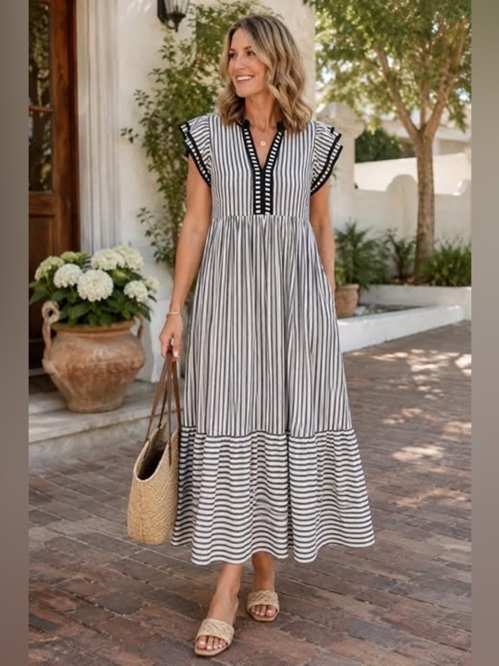 #14: NWT Classic Striped Tiered Midi Dress